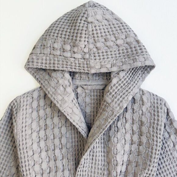 100% Organic Waffle Cotton Bathrobe Grey XL/XXL - Picture 2 of 6